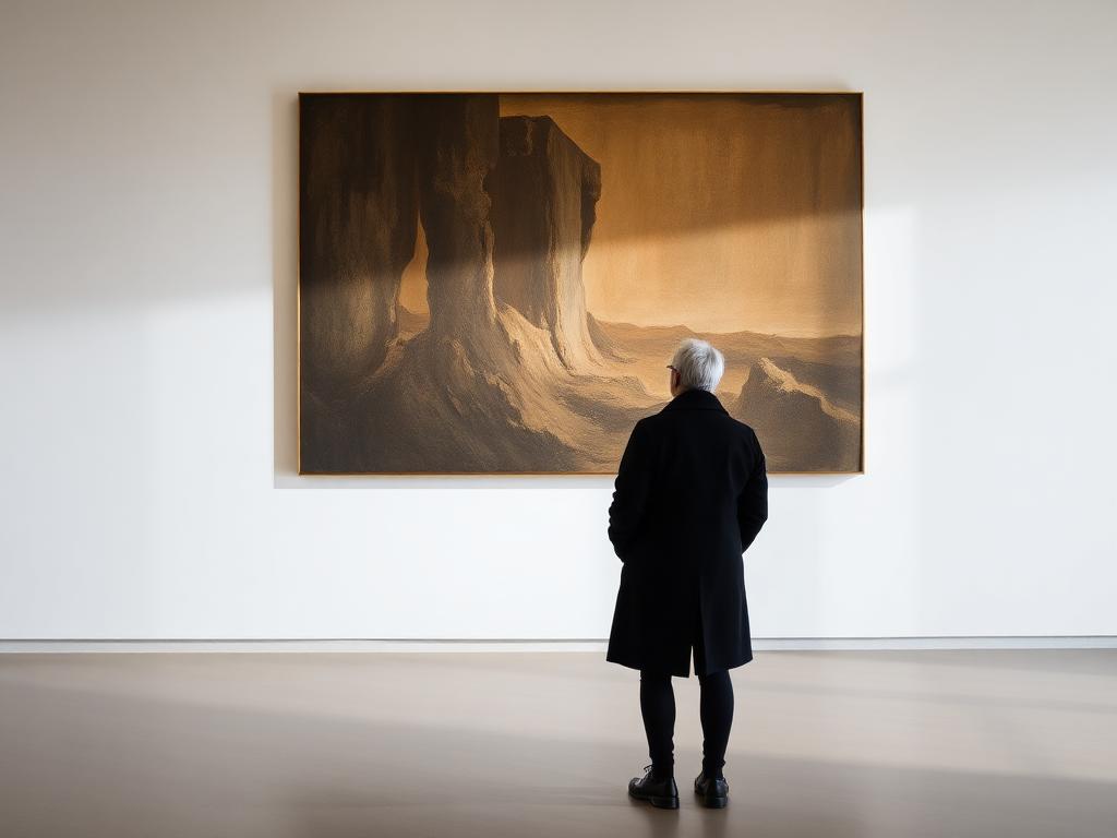 Visitor viewing artwork